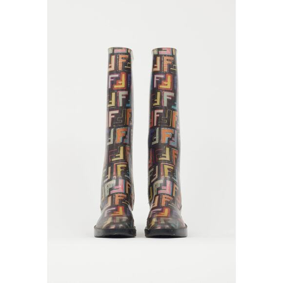 Fendi FF Print Rubber Rain Boot - 40 Us 10 Black & Multicolour - Picture 3 of 4